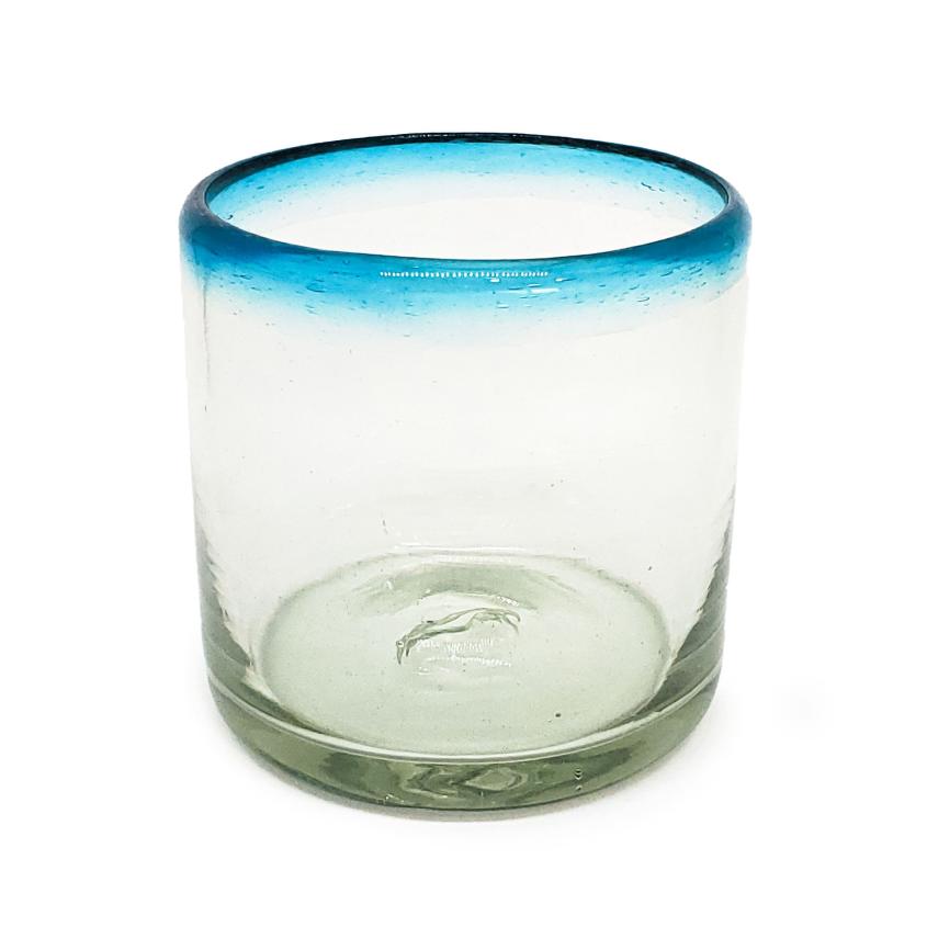 Sale Items / Aqua Blue Rim 8 oz DOF Rock Glasses  / These glasses are just the right size to enjoy fresh squeezed fruit juice in the moning.